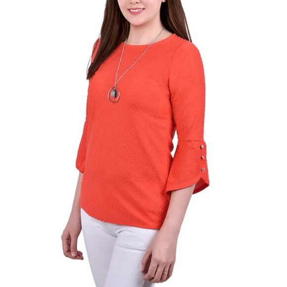 NY Collection Women's 3/4 Tulip Sleeve Top with Necklace Petite Size PXL - Picture 2 of 3